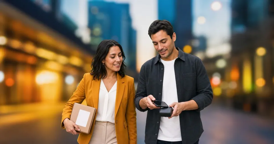 Emprendedores chilenos integran comercio electrónico y pago digital en un entorno urbano.