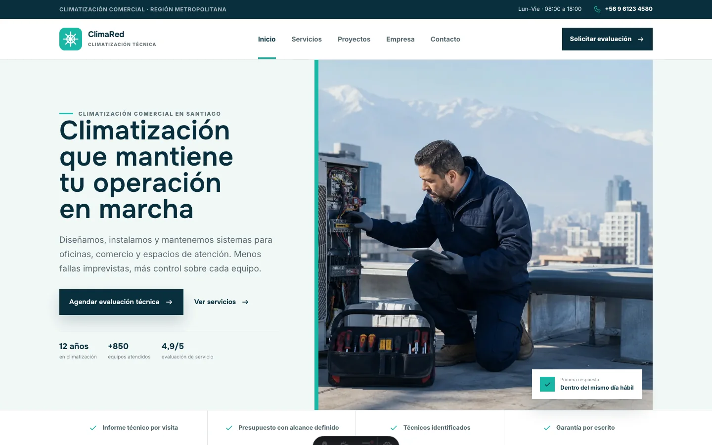 Sitio web profesional de ClimaRed visto en computador