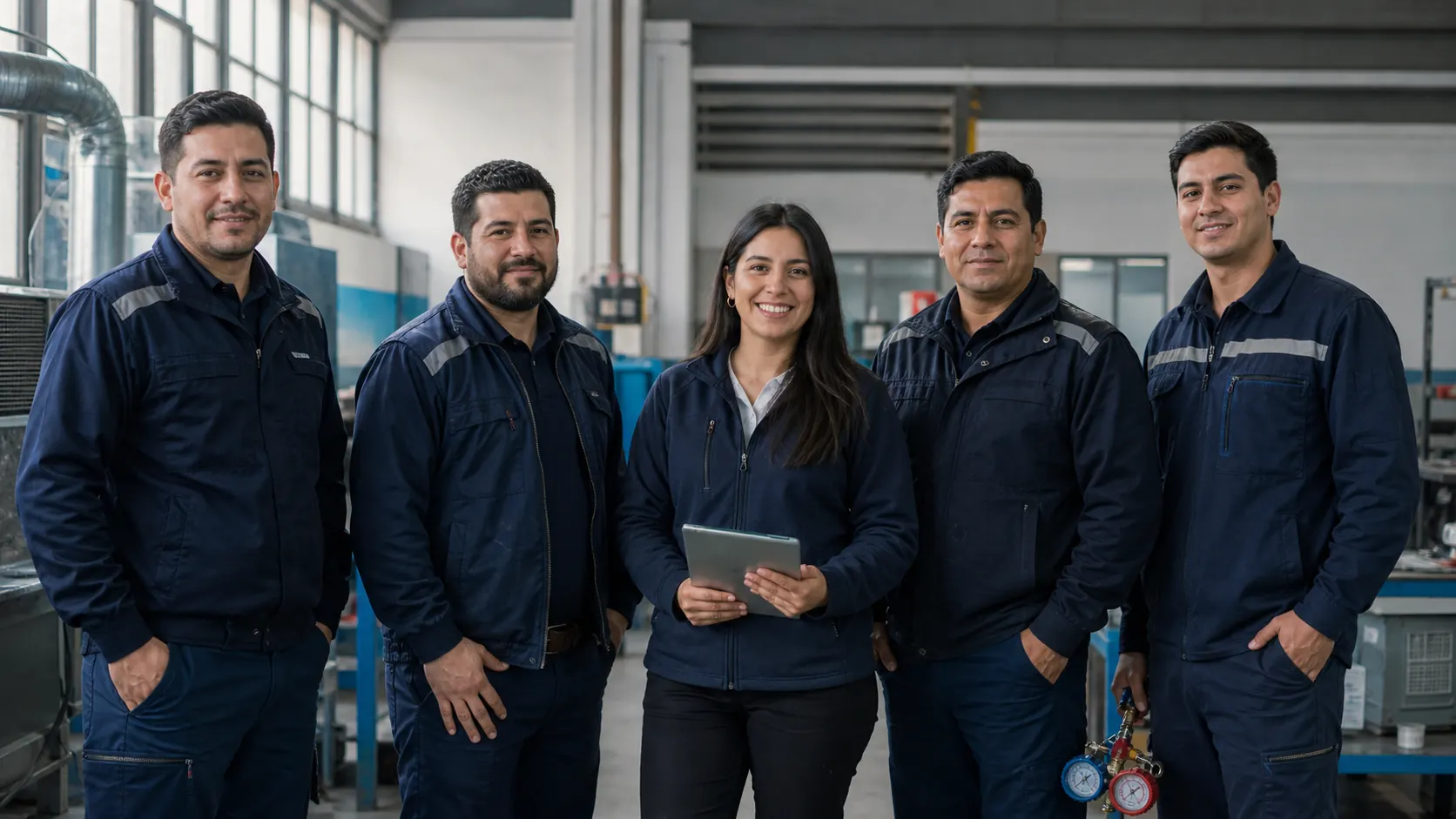 Equipo técnico y de operaciones de ClimaRed en su taller.