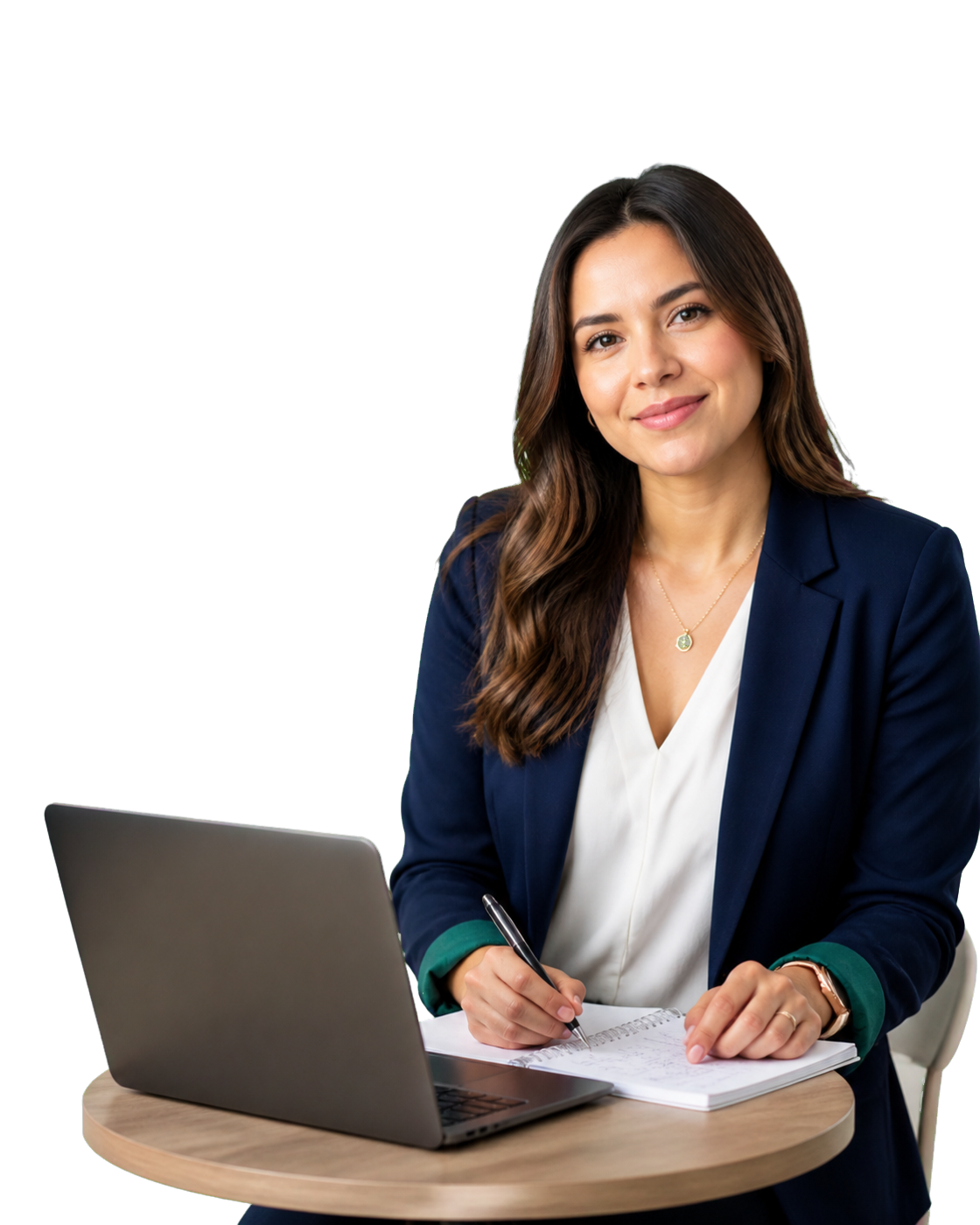 Especialista de academia de inglés con material de estudio.