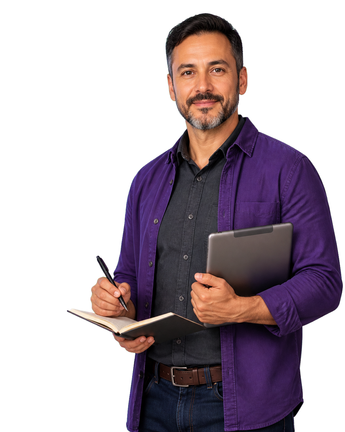 Especialista de capacitación con materiales de trabajo.