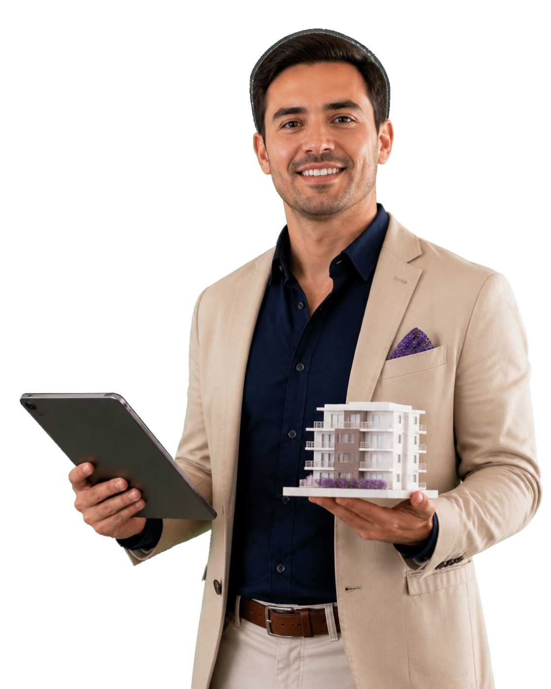 Especialista inmobiliaria presenta información de un proyecto residencial.
